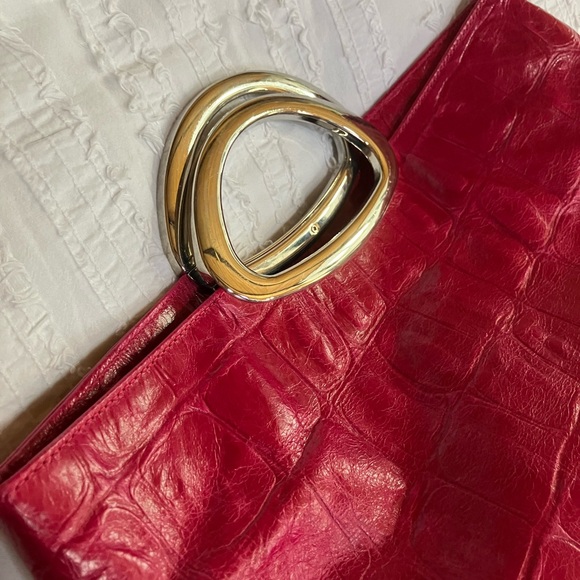 TOTE/CLUTCH bag, ITALY LEATHER alligator embossed, raspberry - Picture 7 of 14